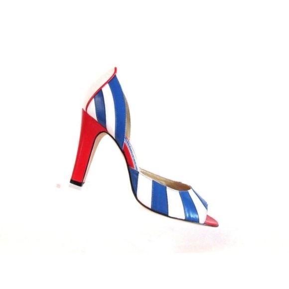 Women's Shoes Heels Pumps Designer Open Toe Multi Colored Leather Shoes 8.M - Picture 6 of 9